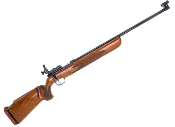 Picture of Used Walther KKM Bolt-Action Single Shot Rifle .22LR, 25'' Heavy Barrel, Walther Adjustable Aperture Sights, Wood Target Stock, Crack at The Back Of The Trigger Guard, Fair Condition