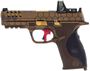 Picture of Used Smith & Wesson M&P9 VTAC Semi-Auto 9mm, 4.25" Barrel, Hexagon Burnt Bronze/Gold Cerakote, With Trijicon RM08 Fiber Optic Red Dot Sight, Trijicon Night Sights, Crimson Trace Laser Grip, APEX Flat Trigger, 2 Mags & Original Case, Very Good Condition