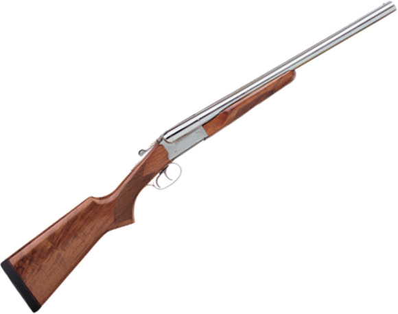 Picture of Stoeger Industries IGA Coach Gun Supreme Side-by-Side Shotgun - 12Ga, 3", 20", Polished Nickel, AA-Grade Gloss Walnut Stock w/Beaver Tail Forend, Brass Bead Front Sight, (IC,M), Double Trigger