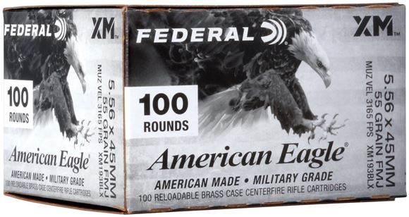 Picture of Federal American Eagle Rifle Ammo - XM193X, 5.56 NATO, 55gr, FMJ, 100rd Box