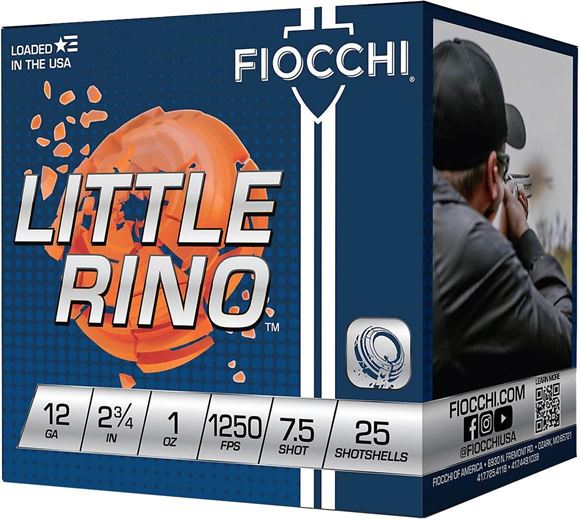 Picture of Fiocchi Sporting Shotshells, Target Littel Rino Shotgun Ammo - 12Ga, 2-3/4", #7.5 Shot, 1oz, 1250fps, 250rds Case