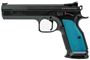 Picture of CZ Tactical Sports TS 2 Blue Semi Auto Pistol, 9mm, 5.28" Barrel, Fixed Rear and Fiber Optic Front Sight, Extended Mag Release, Flat Trigger, Flared Magwell, 1 Mag, Blue Aluminum Grips.