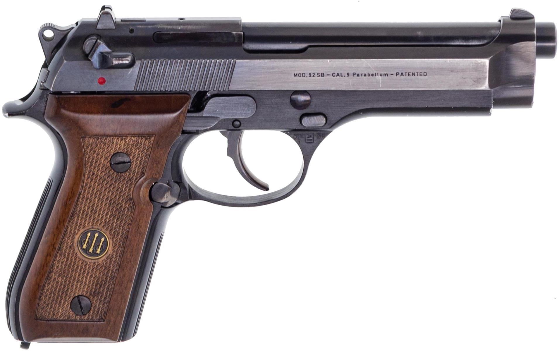 Used Beretta 92SB Semi Auto Pistol, 9mm Luger, 2 Mags, Wooden Grips ...