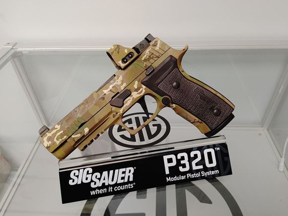 Picture of Sig Sauer P320 AXG MDC Custom Works - 9MM, X-RAY 3 Sights, Inc/ Romeo 1Pro Red Dot, CAMO Cerokote, Alloy Frame, G10 Texture Grips, 2x Mags. - ARRIVING SOON w/Serial#, LIMITED QUANTITY