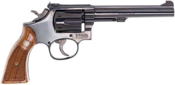 Picture of Used Smith & Wesson Model 48-4 Double Action Revolver, 22 MRF, 6" Blued, Wooden Grip, Original Box, Very Good Condition