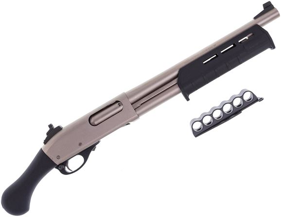 Picture of Used Remington Model 870 Tac-14 Marine Pump Action Shotgun - 12Ga, 3", 14", Nickel, M-Lok Fore End & Bird's Head Pistol Grip, ScatterGun Ghost Ring Sight, Fixed Cylinder, Original Box, Excellent Condition