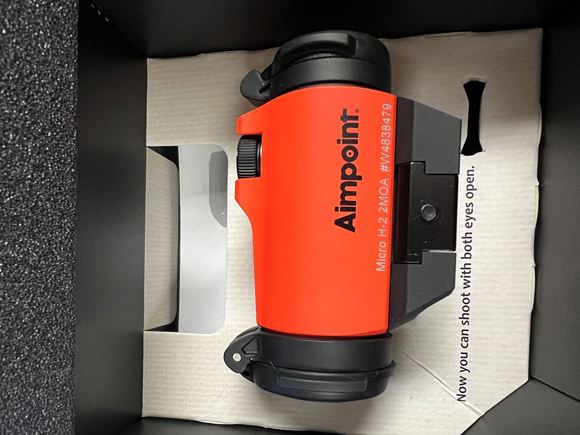 Picture of Aimpoint Red Dot Sights - Micro H-2, 2 MOA, w/ Low Pic Mount, 30mm, 12 DL Brightness Settings, Orange Cerakote, 25m Submersible, CR2032, 50,000 hours, Lens Covers Included