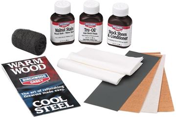 Picture of Birchwood Casey - Tru-Oil Stock Finishing Kit, Includes: Tru-Oil 3oz, Stock Sheen & Conditioner 3oz, Walnut Stain 3oz, Sandpaper, Fine Steel Wool, Cloths.