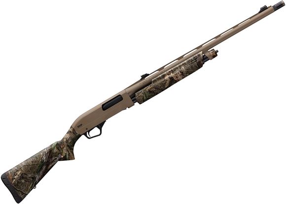 Picture of Winchester SXP Turkey Hybrid Hunter Pump Action Shotgun - 12Ga, 3-1/2", 24", Vented Rib, Permacote FDE, Aluminum Alloy Receiver, Mossy Oak Camo Composite Stock, TruGlo Fiber Optic Sight, 4, 2-3/4" Shells, Invector-Plus,1x Invector-Plus X-Full Turkey Chok