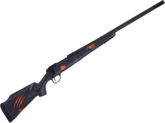 Picture of Fierce Firearms Carbon Rage Bolt Action Rifle - 6.5 PRC, 22" C3 Carbon Barrel, 1:8" Twist, Black Cerakote Steel Receiver, Blaze Orange Camo, C3 Carbon Fiber Stock With Integral Pic Rail, Muzzle Brake, 70 Deg Bolt Throw, 3rds, 6.6lbs