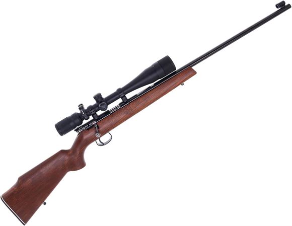 Picture of Used CIL Anshutz Model 180 Bolt Action Rifle, 22lr, 24" Barrel, Single Shot, Wood Stock, Bushnell Scopechief 6-20x40 Front Parallax, Scope Bubble Level, Lyman Rear Peep and Front Peep Sight, Good Condition