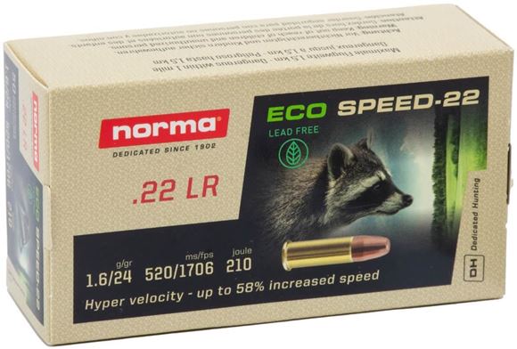 Picture of Norma Precision ECOSPEED Rimfire Ammo - 22 LR, 24Gr, Copper-Plated Zinc, 1706fps, 500rds Brick