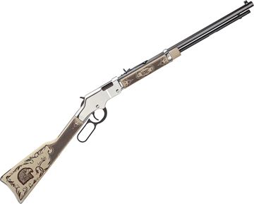 Picture of Henry Golden Boy American Eagle Lever Action Rifle - 22 LR, 20" Octagon Blued Barrel, Nickel Plated Receiver, American Walnut Ivory Color Stock And Forearm w/ American Eagle Engraving. Adjustable Buckhorn Sight