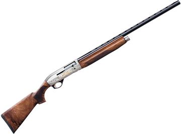 Picture of Benelli Montefeltro Silver Semi-Auto Shotgun - 20Ga, 3", 26", Vented Rib, Gloss Blued, Engraved Nickel-Plated Alloy Receiver, Highly-Figured AA-Grade Walnut Stock, 4rds, Red-Bar Front & Metal Mid-Bead Sights, Crio Chokes (C,IC,M,IM,F)
