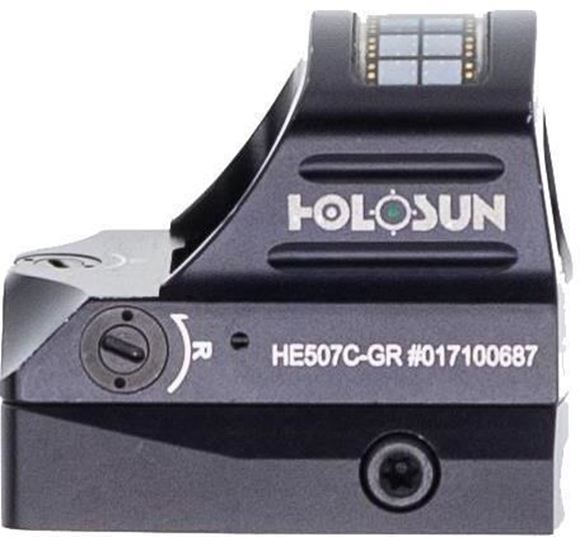 Picture of Used Holosun HS507C Green Micro Reflex Sight, 2 MOA Green Dot; 32 MOA Circle, 10 DL & 2 NV Adjustable Brightness w/ Solar Cell, CR1632, With Picatinny Mount, Good Condition