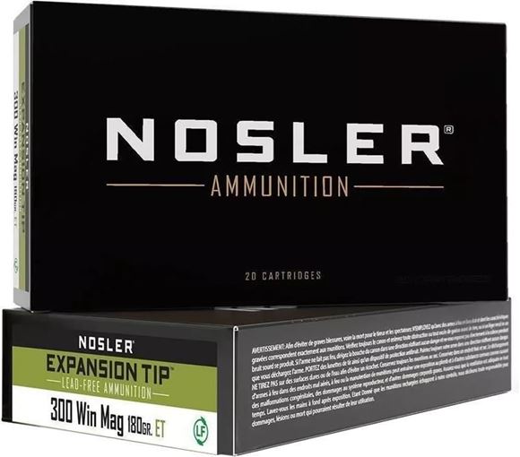 Nosler E-Tip Rifle Ammo - 300 Win Mag, E-Tip, 180Gr, Lead-Free, 20rds Box