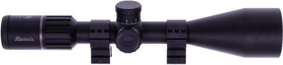 Picture of Used Burris RT-25 RifleScope, 5-25X56mm, 30mm, Target Turrets, Side Focus, SCR-2 MRAD Reticle, First Focal Plane, Matte Black, With Weaver Rings, Original Box, Excellent Condition