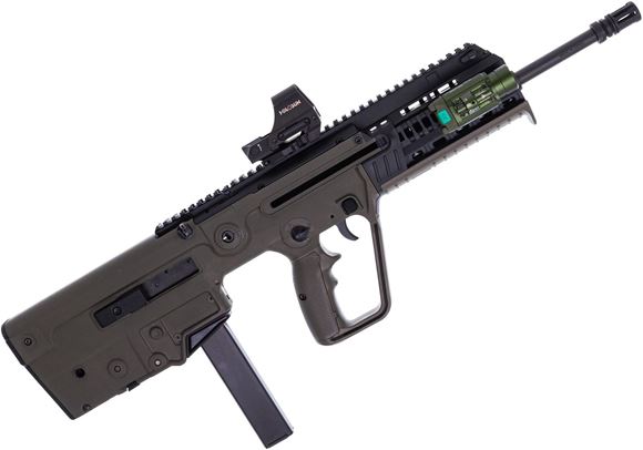 Picture of Used IWI X95 Tavor Semi-Auto 9mm, 18.6" Barrel, With Holosun HS510C Red Dot Sight, Olight Baldr Pro Rail Tactical Light/Laser, OD Green, One Mag & Soft Case, Excellent Condition