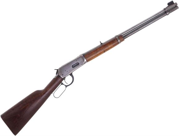 Picture of Used Winchester 94 Pre-64 Lever Action Carbine, 30-30, 1953 DOM, 20" Barrel, No Bluing (Polished), Folding Buckhorn Rear Sight, Leather Case, Good Condition