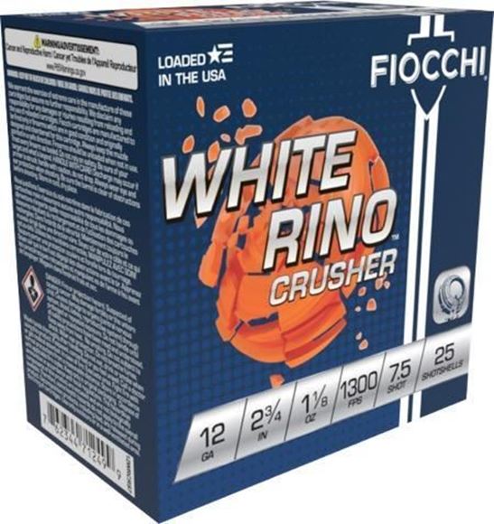 Picture of Fiocchi White Rino Crusher Shotgun Ammo - 12Ga, 2-3/4", #7.5 Shot, 1-1/8 oz, 1300fps, 250rds Case