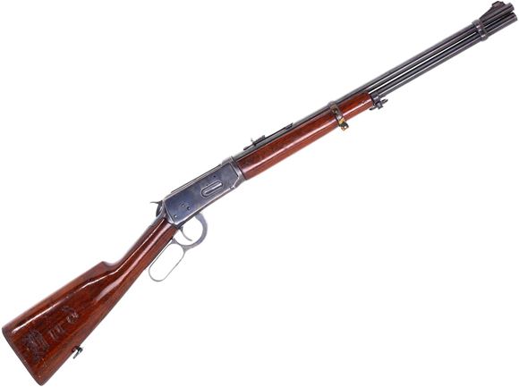 Picture of Used Winchester Model 94 Lever-Action 30-30 Win, 20" Barrel, 1949 Mfg., Large Engraving of "Bud" on Stock, Sling Mount Brazed On Rear Band, Overall Fair Condition