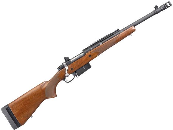 Picture of Ruger Scout Bolt Action Rifle - 450 Bushmaster, 16.1", Threaded w/Muzzle Brake, Matte Black, American Walnut Stock, 4rds, Post Front & Adjustable Rear Sights