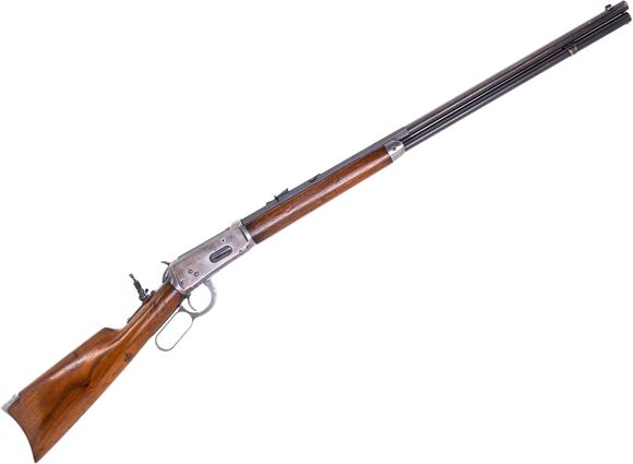Picture of Used Winchester 1894 Lever-Action Rifle, 38-55, 26" Half Octagon Barrel, Walnut Stock, Crecent Style Butt Pad, Tang Apature Sight, Reciever Blueing Scrubbed, Wood Refinsihed, 1917 Mfg, Good Condition