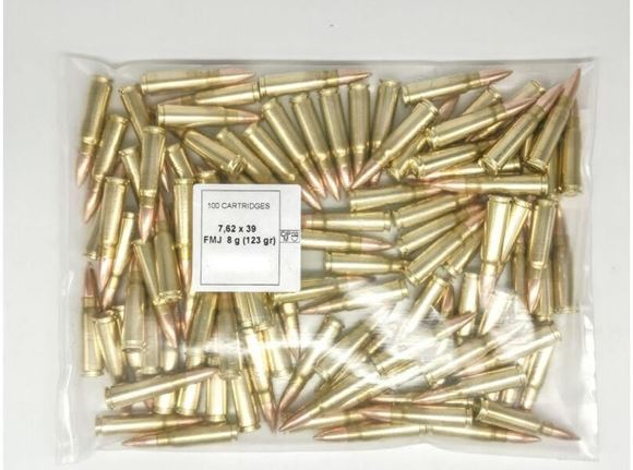 Picture of Prvi Partizan (PPU) Rifle Ammo - 7.62x39mm, 123Gr, FMJ, 100rds Bulk Pack