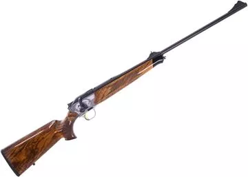 Picture of Blaser R8 Luxus Straight Pull Bolt Action Rifle - 300 Win Mag, 25.5", Sliver Receiver w/ Moose And Bear Engraving, Grade 4 Wood Stock w/Bavarian Cheek Piece & Double Rabbet & Black Synthetic Forearm Tip, w/Sights.