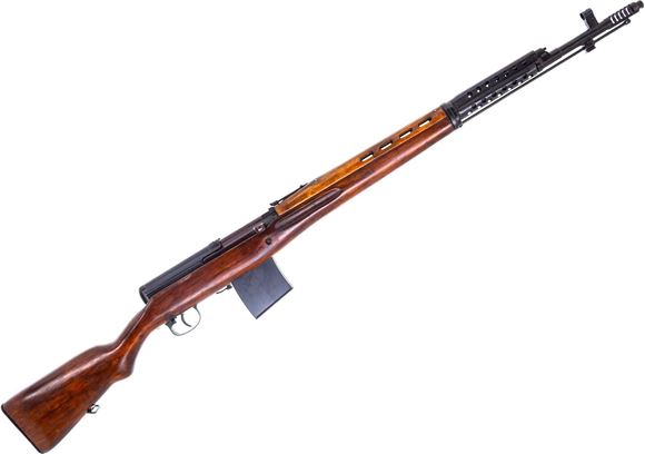 Picture of Used Tokarev SVT-40 Semi-Auto Rifle, 7.62x54r, 24.6" Barrel, Full Military Wood Stock, Gilled Muzzel Brake, Receiver Cut For PU Mount, 1941 Podolsk Mfg, Bayonet, 1 Magazine, Good Condition