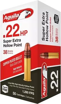 Picture of Aguila Rimfire Ammo - 22 LR, 38Gr, Copper Coated Lead Hollow Point, High Velocity, 1255fps, 2000rds Case