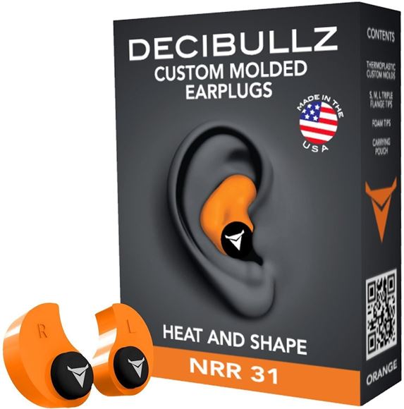 Picture of Decibullz Custom Molded Earplugs - 31dB NRR, Re-Moldable Thermoplastic, Orange