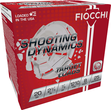 Picture of Fiocchi Shooting Dynamics Shotgun Ammo - 20Ga, 2-3/4", #8 Shot, 7/8 oz, 1210fps, 250rds Case
