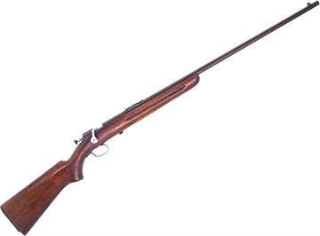 Picture of Used Winchester Model 67 Single Shot Bolt-Action  Rifle, 22 LR, Wood Stock, Missing Rear Sight Lifter, Chip Missing From Butt Stock, Fair Condition