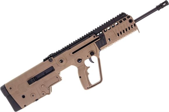 Picture of Used IWI Tavor X95 Semi-Auto Rifle, 223/5.56, 18.5" Barrel, Blued, FDE Synthetic Stock, Flash Hider, Flip-Up Iron Sights, Original Soft Case, 1 Magazine, Very Good Condition