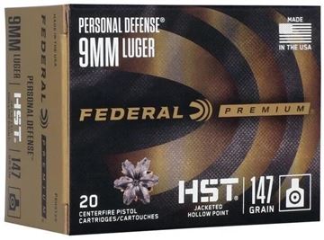 Picture of Federal P9HST2S Premium Personal Defense Pistol Ammo 9MM 147 GR HST JHP, 20/Box