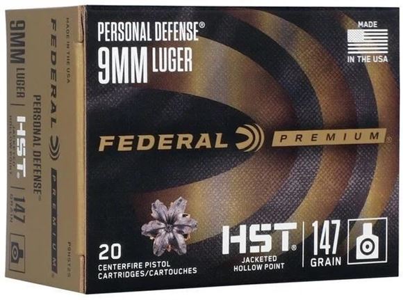 Picture of Federal P9HST2S Premium Personal Defense Pistol Ammo 9MM 147 GR HST JHP, 20/Box