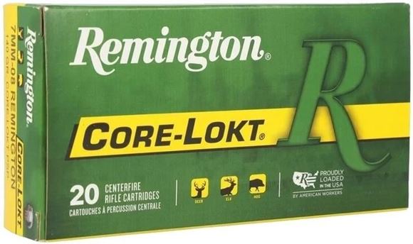 Picture of Remington Core-Lokt Centerfire Rifle Ammo - 7mm-08 Rem, 140Gr, Core-Lokt, PSP, 20rds Box, 2860fps