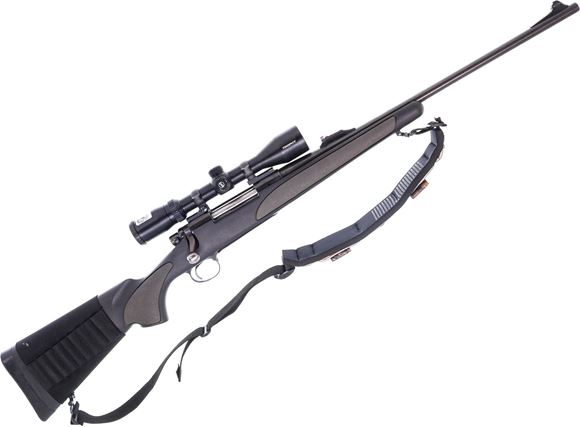 Picture of Used Remington Sportsman 78 Bolt-Action Rifle, 270 Win, 22.4" Barrel, Blued, Black Synthetic Stock, Iron Sights, Bushnell Trophy 3-9x40mm Riflescope, Sling, Shell Holder, Good Condition