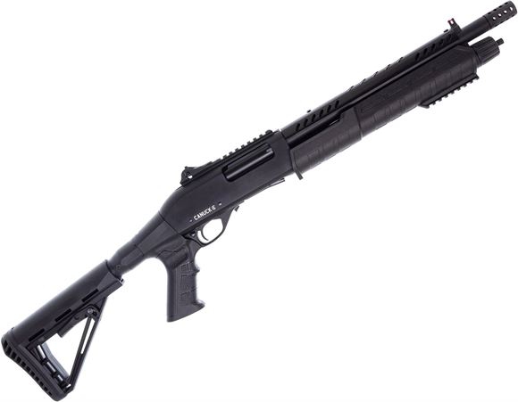 Picture of Used Canuck Commander Pump-Action Shotgun, 12 Ga, 3", 14" Barrel, Blued, Black AR Style Collapsing Stock, Fiber Optic Sight, Breacher Choke & Choke Set (F, M, Cyl), Good Condition