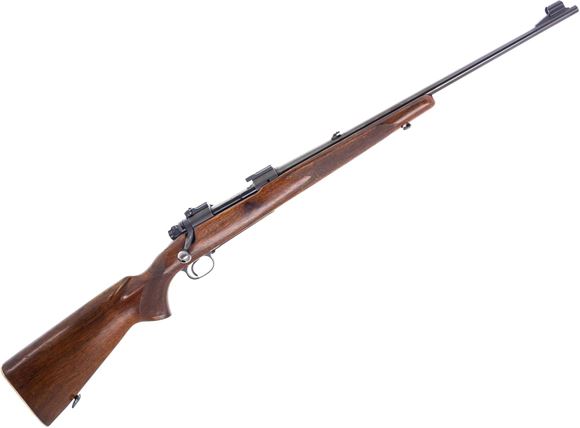 Picture of Used Winchester Model 70 Pre-64 Featherweight Bolt-Action Rifle, 308 Win, 22" Barrel, Blued, Wood Stock, 1957 Mfg, Control Round Feed, Iron Sights, Leupold STD Bases, Good Condition