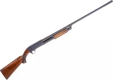 Picture of USed Ithaca Model 37 Pump-Action Shotgun, 12Ga, 2-3/4", 30" Barrel, Blued, Wood Stock, Engraved Receiver, Fixed Full Choke, Fair Condition