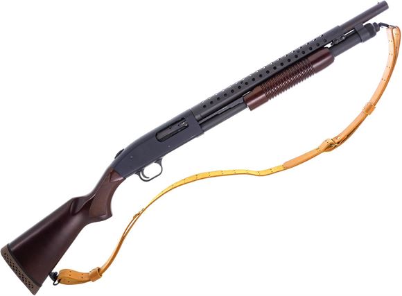 Picture of Used Mossberg 590 Retrograde Pump-Action Shotgun, 12Ga, 18.5" Barrel, Blued, Wood Stock, Heat Sheild, Leather Sling, Fixed Cylinder Choke, Good Condition