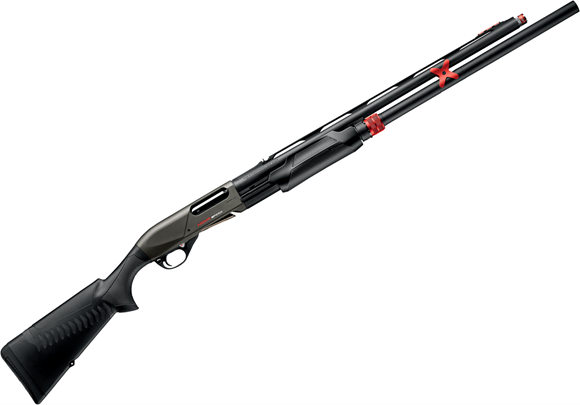 Picture of Benelli Nova Speed IPSC Pump Action Shotgun - 12Ga, 3", 24", Vented Rib, Blued, Black Synthetic ComforTech Stock, 12rds, Red Fiber Optic Front Sight With Foldable Rear Sight, MobilChokes (IC,IM,M, Extended Long Shot, Extended Ampliator)