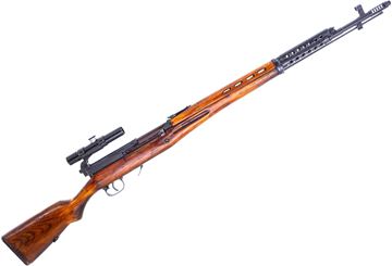 Picture of Used Tokarev SVT-40 Semi-Auto Rifle, 7.62x54r, 24" Barrel, Blued, Full Military Wood Stock, Repro PU Scope, 12 Port Muzzle Brake, 1941 Tula Mfg, Multiple Stock Repairs, Othrwise Good Condition