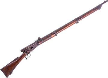 Picture of Used Vetterli 69/71 Bolt-Action Rifle, 41 Rimfire, 33" Barrel, Full Military Wood Stock, Tube Magazine, Missing Cleaning Rod, Cracked Tang, Poor Condition