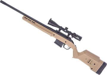 Picture of Used Ruger American Bolt-Action Rifle, 6.5 Creedmoor, 22" Barrel, FDE Magpul Hunter Stock, Sig Buckmasters 3-9x40mm Riflescope, Muzzle Brake, Marksman Adjustable Trigger, 1 AICS Magazine, Good Condition