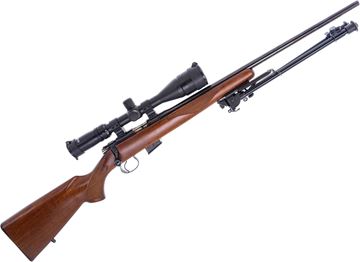 Picture of Used CZ 452-2E ZKM American Bolt-Action Rifle, 22WMR, 22" Barrel, Blued, Wood Stock, Tasco 2.5-10x42 Riflescope, Bipod, 1 Magazine, Good Condition