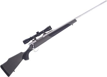 Picture of Used Weatherby Vanguard Bolt-Action Rifle, 243 Win, 24" Barrel, Stainless, Grey Synthetic Stock, Leupold VX-1 2-7x33 Riflescope, Original Box, Excellent Condition