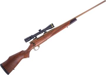 Picture of Used Weatherby Vanguard Cerasport Bolt-Action Rifle, 243 Win, 24" Barrel, Bronze Cerakote, Wood Stock, Leupold VX-III 2.5-8x36 Riflescope, Original Box, Excellent Condition